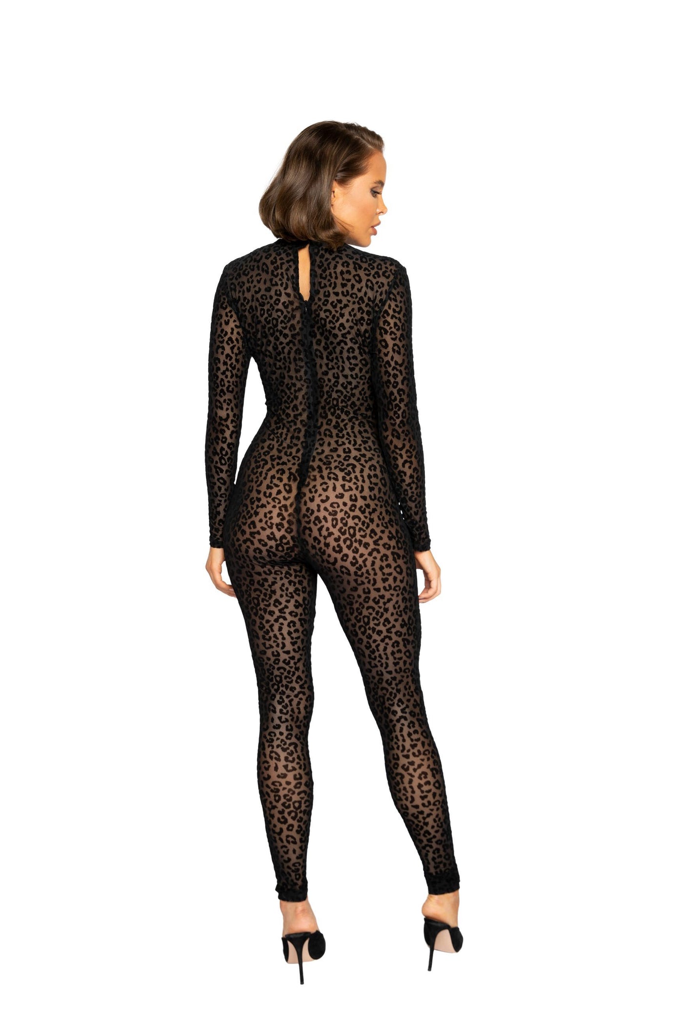 Buy Velvet Leopard Bodysuit from RomaRetailShop for 50.00 with Same Day Shipping Designed by Roma LI376-Blk-S