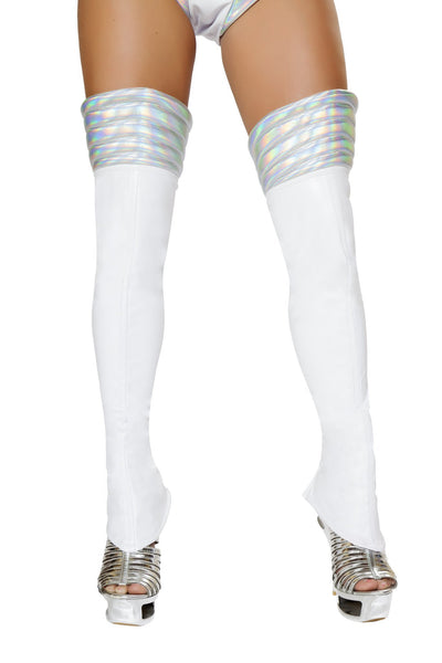 Buy Pair of Leggings with Padded Silver Top from RomaRetailShop for 19.99 with Same Day Shipping Designed by Roma Costume LW4739-Wht/Slvr-O/S