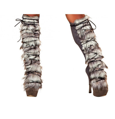 Faux Fur Viking Costume Leg Warmers with Strap Detail
