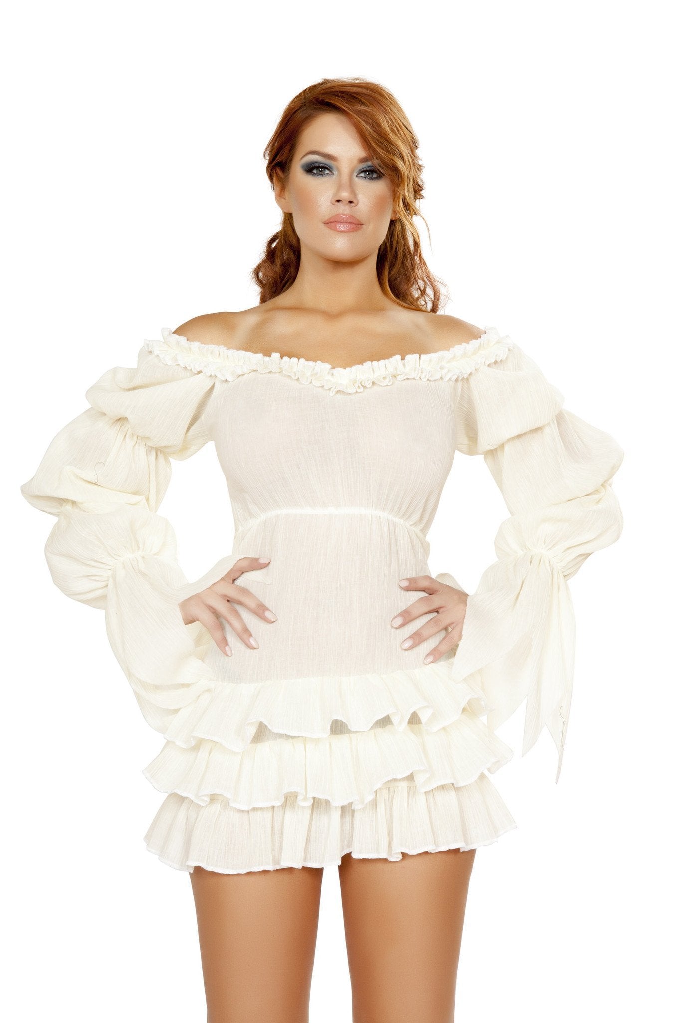Buy Ruffled Pirate Dress with Sleeves from RomaRetailShop for 22.50 with Same Day Shipping Designed by Roma Costume 4770-Wht-S