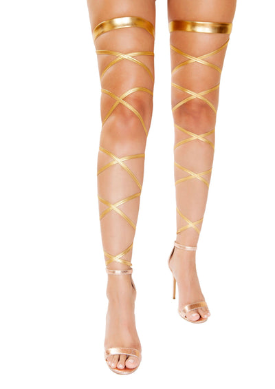 Buy Pair of Metallic Leg Wraps from RomaRetailShop for 12.99 with Same Day Shipping Designed by Roma Costume 4929-Gold-O/S
