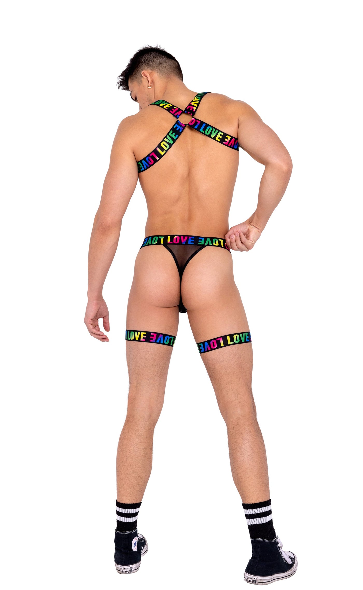 Mens Pride Thong with Attached Garters