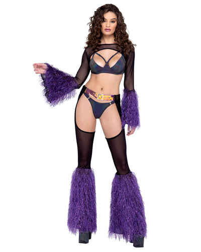 Sheer Chaps with Faux Fur Bell & Belt