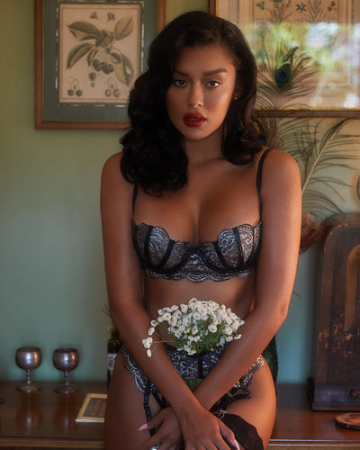 3pc Metallic Bra & Garter Set