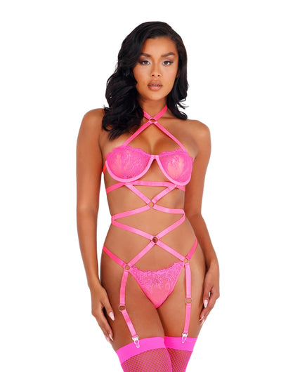 Lacey Criss-Cross Underwired Teddy with Garters