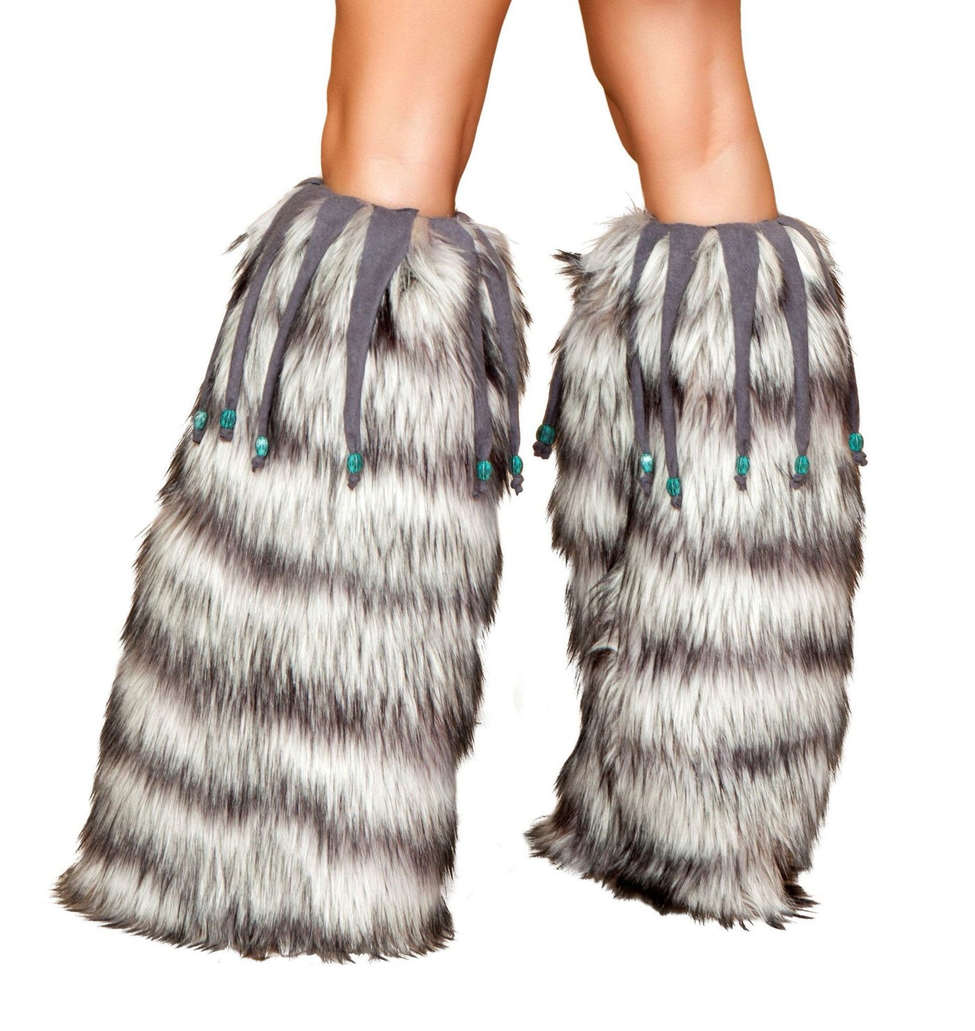 Buy Pair of Fur Leg Warmers with Fringe and Bead Details from RomaRetailShop for 36.75 with Same Day Shipping Designed by Roma Costume LW4427-AS-O/S