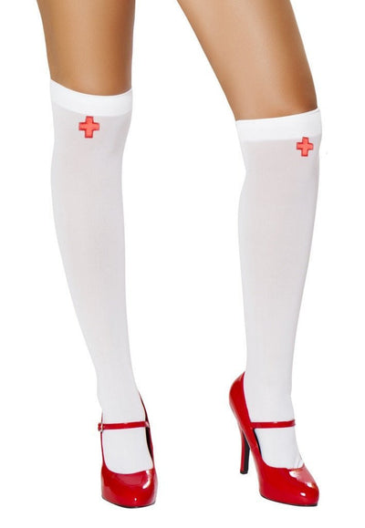 Buy Pair of White Nurse Stockings with Red Cross from RomaRetailShop for 5.90 with Same Day Shipping Designed by Roma Costume ST4758-White-O/S