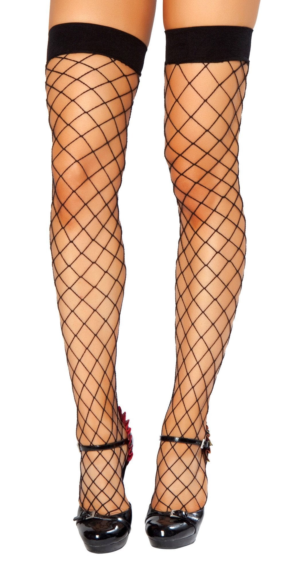Buy Thigh High Fishnet Stockings from RomaRetailShop for 3.99 with Same Day Shipping Designed by Roma Costume STC207-Blk-O/S